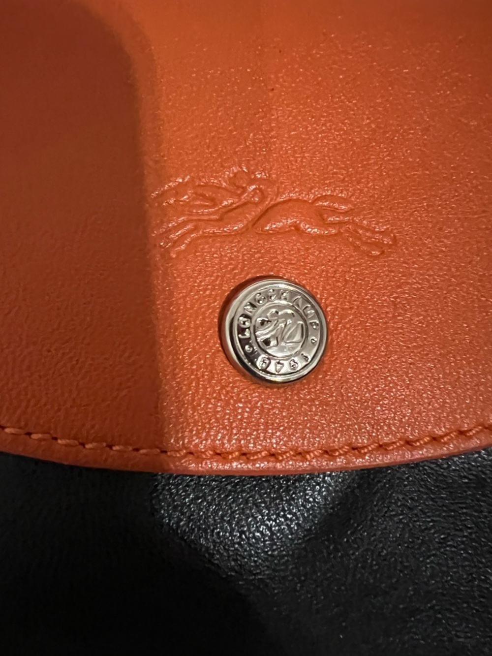 Longchamp Leather Black and Orange Women's Tote Bag Purse - Picture 2 of 15